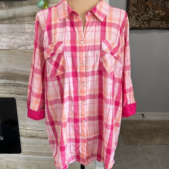 Croft & Barrow Pink With Orange Plaid‎ Shirt. Size 3X (118) - Picture 3 of 14